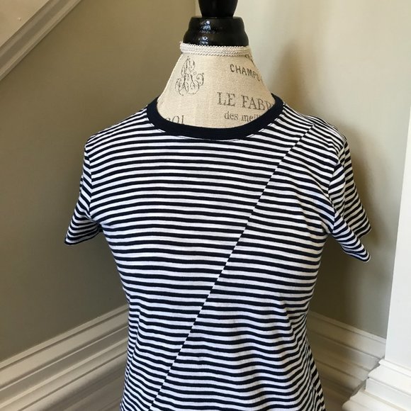 ATM Striped Jersey Top Shirt Womens Small Navy Blue White Short Sleeve Crew Neck - Picture 5 of 12